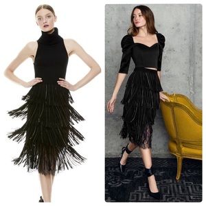 ALICE + OLIVIA Misha Suede Fringe Midi Skirt